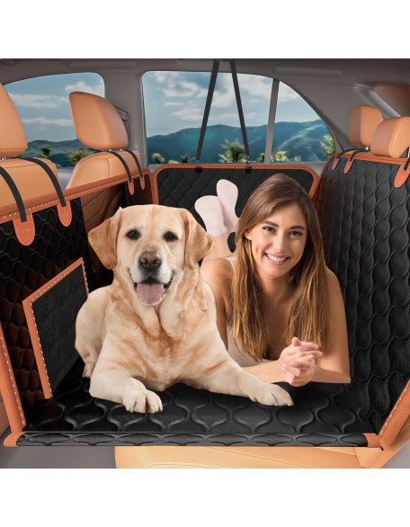 Hard Bottom Dog Car Seat Cover for Back Seat - Heavy Duty Back Seat Extender for Dogs Scratch Proof Nonslip Dog Hammock for Car SUV, Pet Cover Backseat Protector with Mesh Window and Storage Pocket