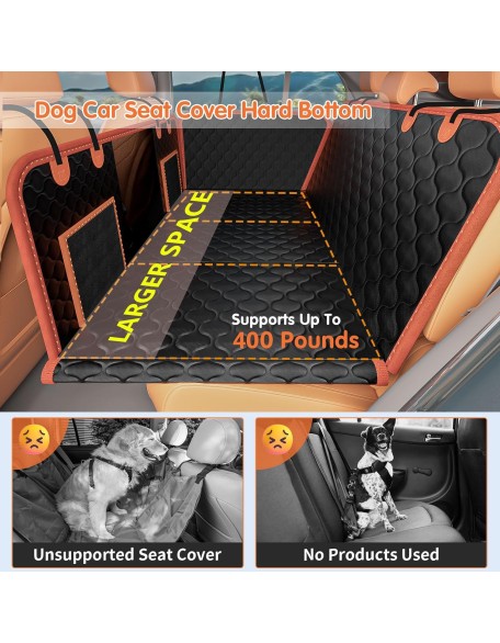 Hard Bottom Dog Car Seat Cover for Back Seat - Heavy Duty Back Seat Extender for Dogs Scratch Proof Nonslip Dog Hammock for Car SUV, Pet Cover Backseat Protector with Mesh Window and Storage Pocket