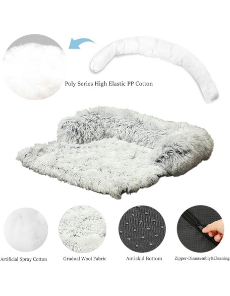 Small Dog Bed Warm Protect Sofa Calming Dog Beds Fluffy Plush Couch Beds for Pets Anti Anxiety Small Animals Mat with Removable Washable Cover for Cats (White)
