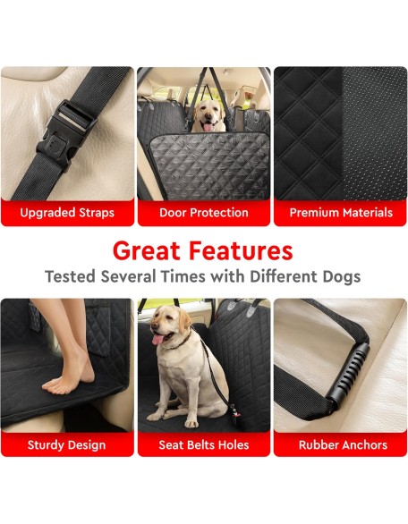 Back Seat Extender for Dogs, Premium Car Seat Cover with Hard Bottom Plates, Waterproof Backseat Protector, Mesh Window and 2 Storage Pockets, Hammock Travel Bed for Car, SUV, Truck