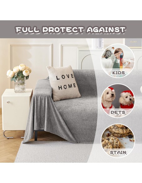 Couch Cover Sofa Covers for 3 Cushion Couch, Dog Couch Cover Protector for Sectional Sofa Covers, Non Slip Couch Protector Water Resistant Sofa Towel for Pet Cat Dog, 91" x 134", Grey
