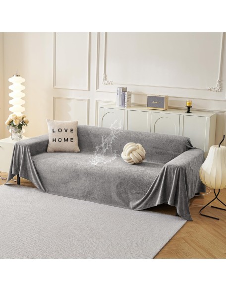 Couch Cover Sofa Covers for 3 Cushion Couch, Dog Couch Cover Protector for Sectional Sofa Covers, Non Slip Couch Protector Water Resistant Sofa Towel for Pet Cat Dog, 91" x 134", Grey