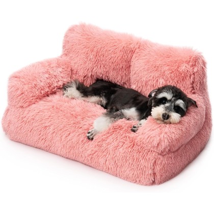 Pet Bed for Cats & Small Dogs, Washable Puppy Sleeping Bed Cat Couch Pet Sofa Bed, Soft Calming Cat Sofa Beds for Indoor Cats Anti-Slip Bottom (Pink)