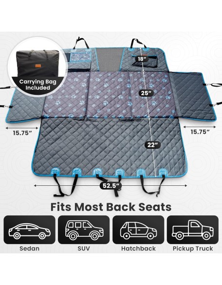 Dog Back Seat Extender - Non Slip, Waterproof Hard Bottom Car Seat Cover for Dogs Up to 200 lbs with Paw Print Design - Heavy Duty Backseat Extender for Dogs SUV, Car Dog Hammock for Truck