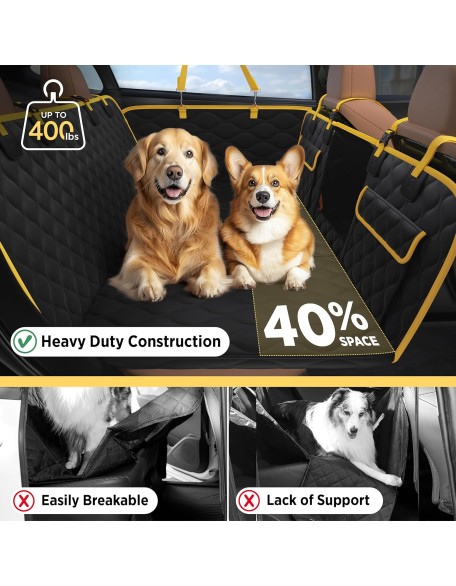 Dog Car Seat Cover for Back Seat with Hard Bottom, Pet Back Seat Extender with Supportive Egg Crate Foam, Waterproof Non-Slip Dog Hammock for Car, Truck, SUV, Black