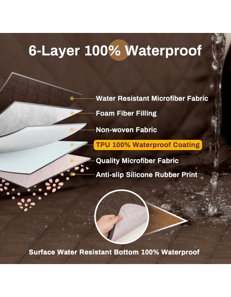 100% Waterproof Couch Covers for Pets Dogs Anti Slip Sofa Covers Washable 3 Cushion Couch Large Couch Cover Protector Thick Sofa Slipcover with Pockets (78" Sofa, Chocolate)