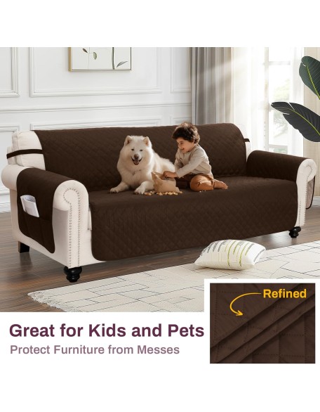 100% Waterproof Couch Covers for Pets Dogs Anti Slip Sofa Covers Washable 3 Cushion Couch Large Couch Cover Protector Thick Sofa Slipcover with Pockets (78" Sofa, Chocolate)