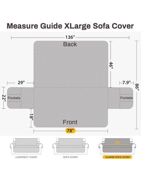 100% Waterproof Couch Covers for Pets Dogs Anti Slip Sofa Covers Washable 3 Cushion Couch Large Couch Cover Protector Thick Sofa Slipcover with Pockets (78" Sofa, Chocolate)
