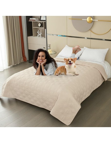 Dog Bed Cover, 100% Waterproof & Anti-Slip Pet Blanket Sofa Bed Mat, Reusable Bed Cover for Dogs, Washable Geometric Embroidery Mattress, Camping Pad for Pet/Dog/Cat (82x102 inch, Beige)