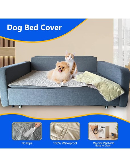 Dog Bed Cover, 100% Waterproof & Anti-Slip Pet Blanket Sofa Bed Mat, Reusable Bed Cover for Dogs, Washable Geometric Embroidery Mattress, Camping Pad for Pet/Dog/Cat (82x102 inch, Beige)