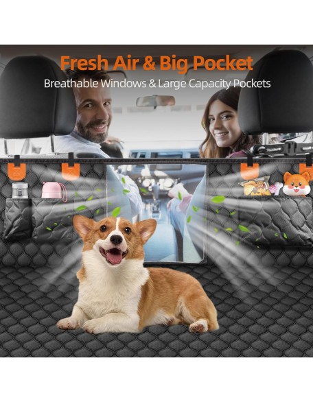 Back Seat Extender for Dogs- Holds 400LBS, Dog Car Seat Cover for Backseat Hard Bottom 100% Waterproof Non-Slip Scratch Resistant Dog Hammock for Car SUVs Truck, Universal Size -Black
