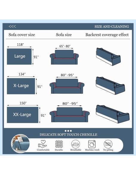 Chenille Couch Cover Sectional Sofa Covers for 3 Cushion Couch Geometric Furniture Protector Couch Cover for Dogs Pet Sofa Slipcover Herringbone Blue Couch Cover Blanket, 91"x150"