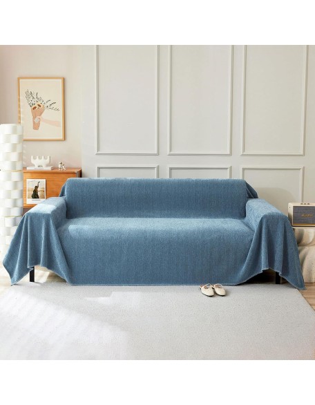 Chenille Couch Cover Sectional Sofa Covers for 3 Cushion Couch Geometric Furniture Protector Couch Cover for Dogs Pet Sofa Slipcover Herringbone Blue Couch Cover Blanket, 91"x150"