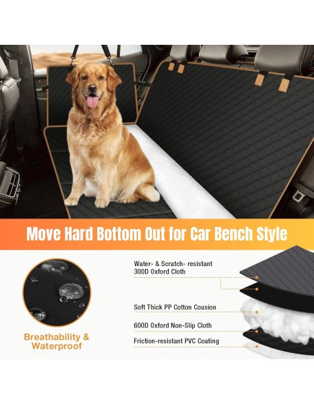 Dog Car Seat Cover for Back Seat, Dog Car Bed Cover with Strong Hard Bottom, Car Back Seat Extender for Dogs, Dog Hammock for Car SUV Truck,4 Panels Black