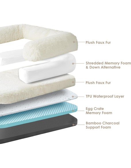Foldable XL Dog Bed, Faux Fur Fluffy Dog Bed for Extra Large Dogs, Orthopedic Calming Memory Foam XL Dog Couch Bed, Washable Soft Warm Dog Sofa Bed with Non-Slip Bottom, Beige, 40"x30"x7"