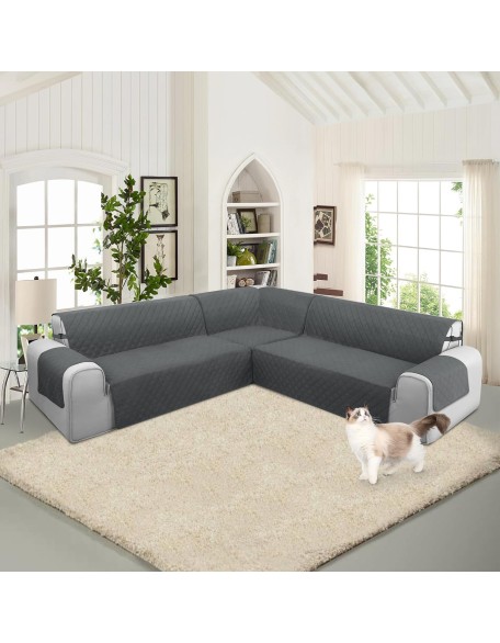 Waterproof 5-Piece Corner Sectional Couch Covers L Shaped Sofa Cover for Dogs U Shape Sofa Slipcovers with Anti-Slip Foams Soft Washable Furniture Protector for Pets (Dark Gray, Large)