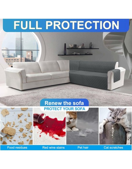 Waterproof 5-Piece Corner Sectional Couch Covers L Shaped Sofa Cover for Dogs U Shape Sofa Slipcovers with Anti-Slip Foams Soft Washable Furniture Protector for Pets (Dark Gray, Large)