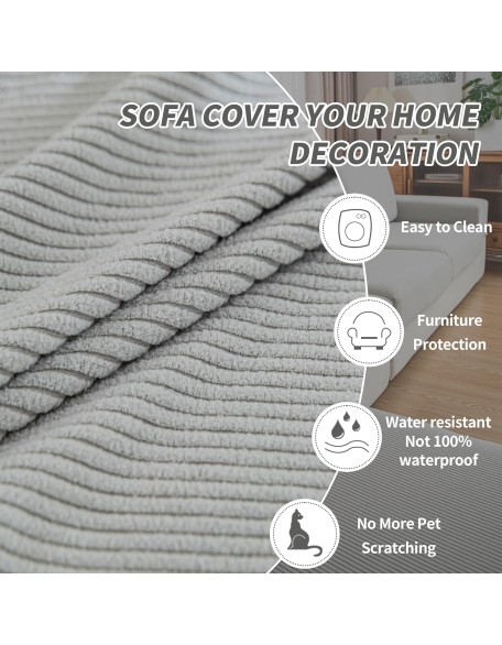Couch Cushion Covers,Comfort Soft Magic Sofa Covers Washable Stretch Resistant for 3 Chair  Cushion Couch Furniture Protector for Pets Sectional Slipcovers(3-Piece+1 Chaise,Light Gray)