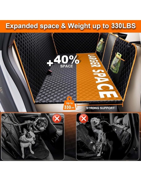 Back Seat Extender,Dog Car Seat Cover for Back Seat Bed for Car Travel Bed with with Mesh Window and Storage Pocket,Supports 330LB Waterproof Dog Hammock for Car Dog Car Bed for Car,SUV,Truck