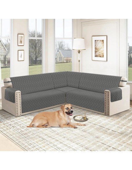 Waterproof Corner Sectional Couch Cover for Dogs Washable L Shape Sofa Cover Pets Protector 5 Piece U Shaped Sectional Slipcover L Shaped Couch Cover for Living Room (Dark Grey, Large)