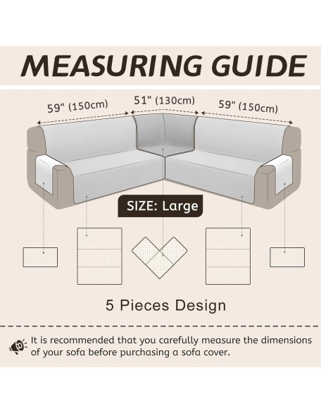 Corner Sectional Couch Covers L Shape Waterproof Sofa Cover Set Universal Quilted Slipcover Set 5 Piece U Shaped Non Slip Couch Cover Living Room Furniture Protector (Dark Grey, Large)