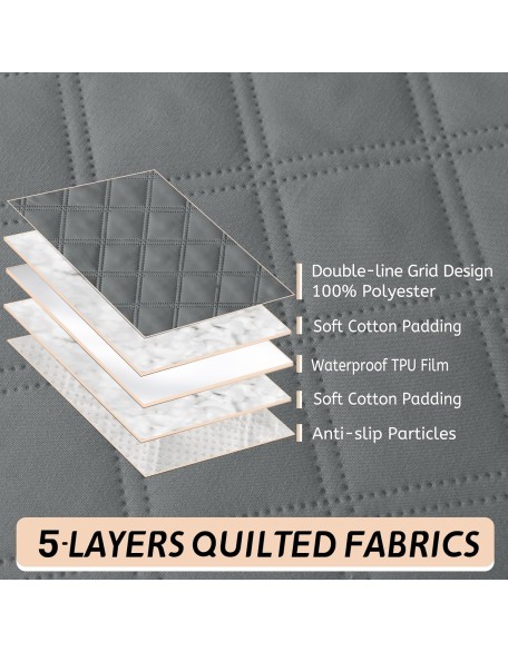 Corner Sectional Couch Covers L Shape Waterproof Sofa Cover Set Universal Quilted Slipcover Set 5 Piece U Shaped Non Slip Couch Cover Living Room Furniture Protector (Dark Grey, Large)