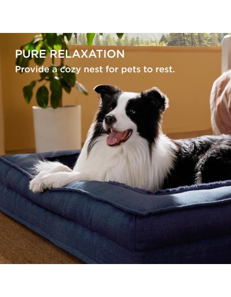 Orthopedic Dog Bed for Large Dog - Supportive Egg Foam Dog Sofa Bed, Bolster Couch Pet Bed with Removable Waterproof Washable Cover, Comfy Plush Velvet Fluff Surface, Nonskid Bottom, Deep Blue
