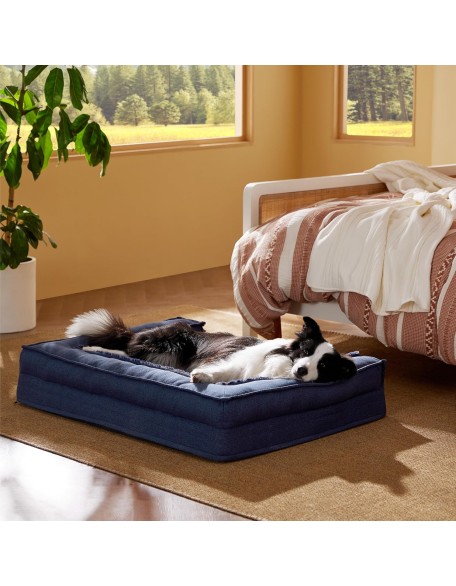 Orthopedic Dog Bed for Large Dog - Supportive Egg Foam Dog Sofa Bed, Bolster Couch Pet Bed with Removable Waterproof Washable Cover, Comfy Plush Velvet Fluff Surface, Nonskid Bottom, Deep Blue