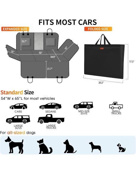 Dog Car Seat Cover for Back Seat,Back Seat Extender for Dogs with Large Space,Car Seat Protector Supports 330 lbs,Hard Bottom Car Seat Cover for Dogs with Waterproof.Back Seat Cover for SUV,Car&Truck