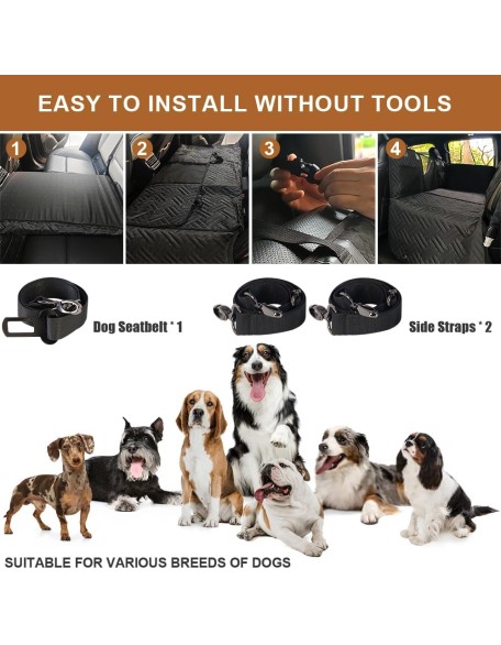 Back Seat Extender for Dogs, Dog Hammock for Car Hard Bottom,Dog Backseat Extender Protector Waterproof Hard Bottom Car Seat Cover for Dogs with Mesh Window for SUVs,Cars,Trucks
