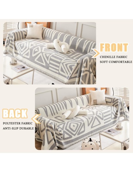 Water Resistant Boho Couch Cover, Soft Chenille Couch Cover for Dogs Washable, Couch Covers for 3 Cushion Couch Sofa Pet Friendly, Thick, Dirt Resistant (Gray, 71" x 134")