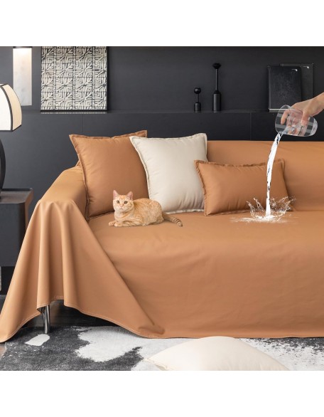 Waterproof Couch Cover for Dogs Washable Faux Leather Sectional Sofa Slipcover Furniture Protector Bed Cover for Pets Living Room Decor, Brown 79" x 134"