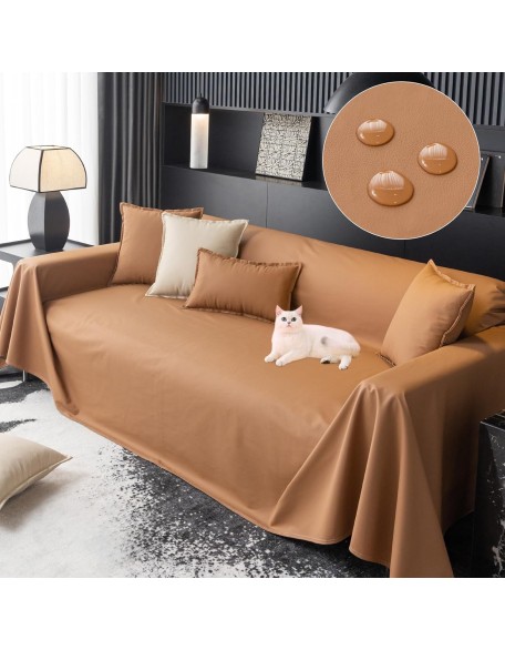 Waterproof Couch Cover for Dogs Washable Faux Leather Sectional Sofa Slipcover Furniture Protector Bed Cover for Pets Living Room Decor, Brown 79" x 134"