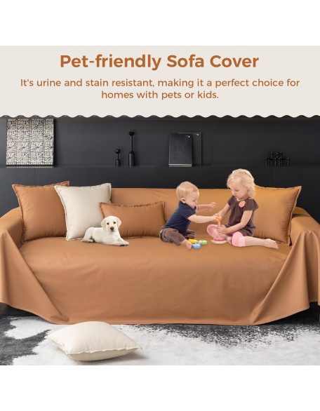 Waterproof Couch Cover for Dogs Washable Faux Leather Sectional Sofa Slipcover Furniture Protector Bed Cover for Pets Living Room Decor, Brown 79" x 134"