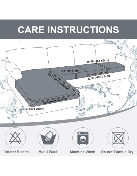 Waterproof Couch Cushion Covers, Washable Sofa Cushion Covers, Stretch Sofa Slipcovers, Sofa Seat Couch Sofa Covers for Pets Furniture Protector(3 Seater + 1 Chaise, Light Gray)