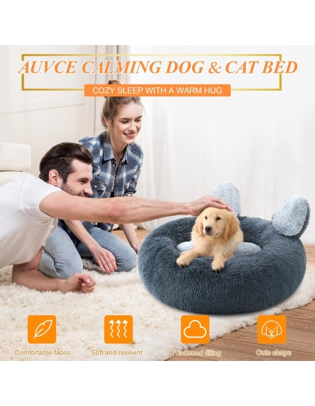 Calming Donut Dog Bed for Small Dogs and Cats, Anti-Anxiety Round Washable Pet Bed, Cute Fluffy Luxury Dog Cuddler Bed, Cozy Soft Cat Cushion Bed, 18" Grey