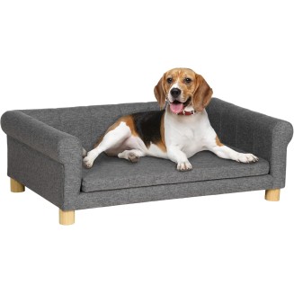 Modern Dog Couch Bed, Pet Sofa for Medium to Large Dogs or Cats, Elevated Pet Couch Sleeping Bed with Removable Seat Cushion, Dark Gray
