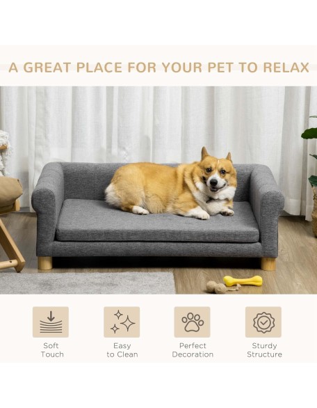 Modern Dog Couch Bed, Pet Sofa for Medium to Large Dogs or Cats, Elevated Pet Couch Sleeping Bed with Removable Seat Cushion, Dark Gray