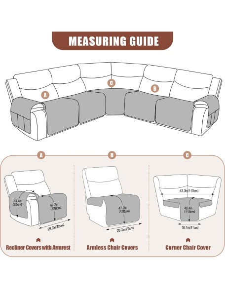 Extra Large Reclining Sectional Couch Covers, Waterproof 5-Piece Sofa Covers for L Shape Sectional Sofa Corner Seater Washable Slipcover for Pets, Dogs(5 Seat Recliner Cover, Dark Gray)