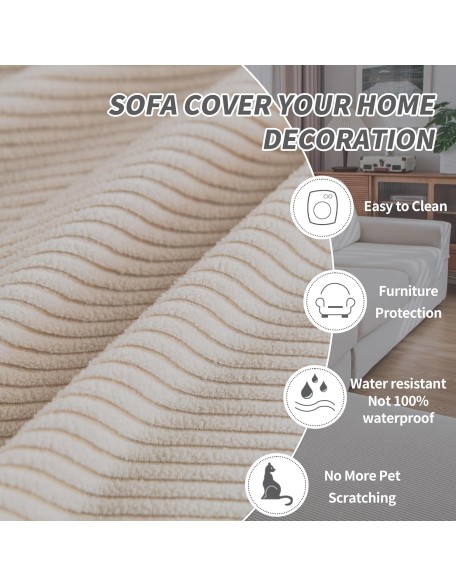 Couch Cushion Covers,Comfort Soft Magic Sofa Covers Washable Stretch Resistant for 3 Chair Cushion Couch Furniture Protector for Pets Sectional Slipcovers(3 Pieces+1 Chaise,Ivory)