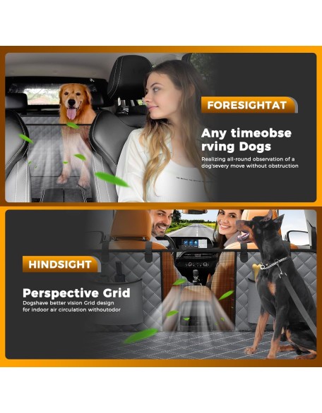 Dog Car Seat Cover, Back Seat Extender +40% Space, Hard Bottom, Removable, 400 lbs Capacity, Mesh Windows, Storage Pocket, Comes with Dog Seat Harness, Fits Mid-Size and Large SUVs, Full-Size Trucks